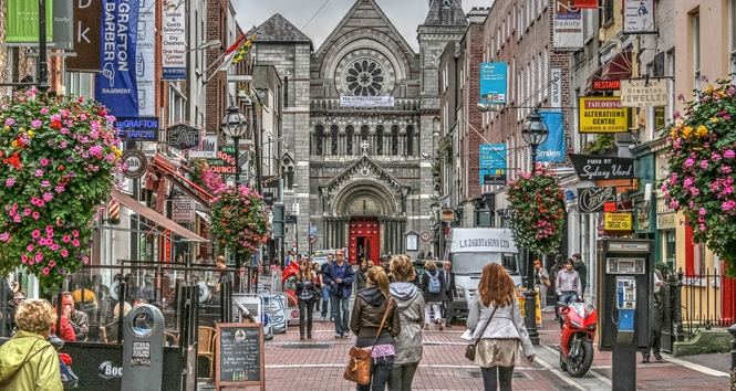Shoppers and tourists at the famous Grafton Street Mall. 