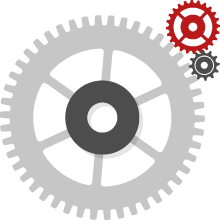 Icon showing a set of three coloured cogs, one large and two small.