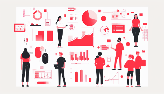 Abstract illustration with people and graphs