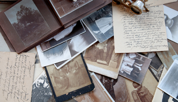 Pile of old photographs and letters