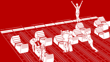 Illustration of people on a fader control deck
