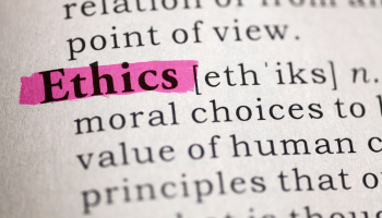 Photo of the word 'ethics' in the dictionary